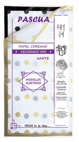 Papel Coreano Decorado Mix C/10 Blanco Surtido