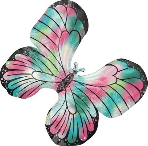 Globo Metálico Mini Shape Iridescent Teal & Pink Butterfly