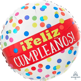 Globo Metálico 17C Feliz Cumpleaños Primary Dots