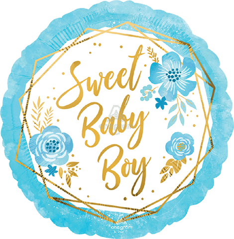 Globo Metálico 17C Satin Baby Boy Floral Geo